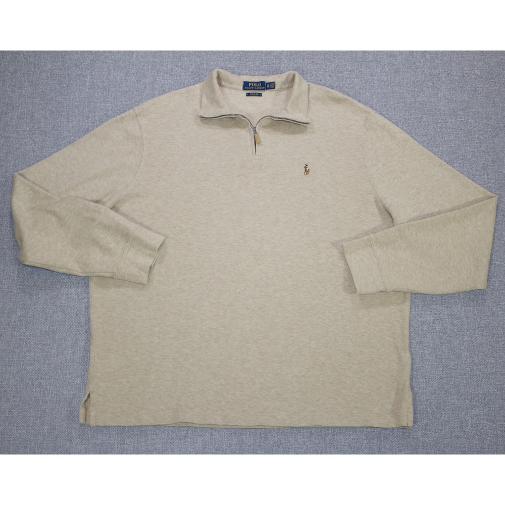 Polo Ralph Lauren Pullover Estate Rib Men XL Tan Quarter-Zip Cotton Logo